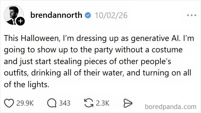 Funny Halloween posts social media screenshot with a joke about dressing up as generative AI for Halloween.
