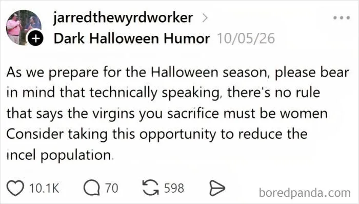 Dark Halloween posts joke about sacrifices during the spooky season.