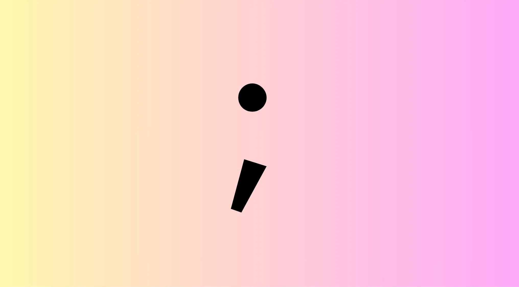 Illustration of a semicolon on a pink gradient background for a language quiz on proper semicolon usage.