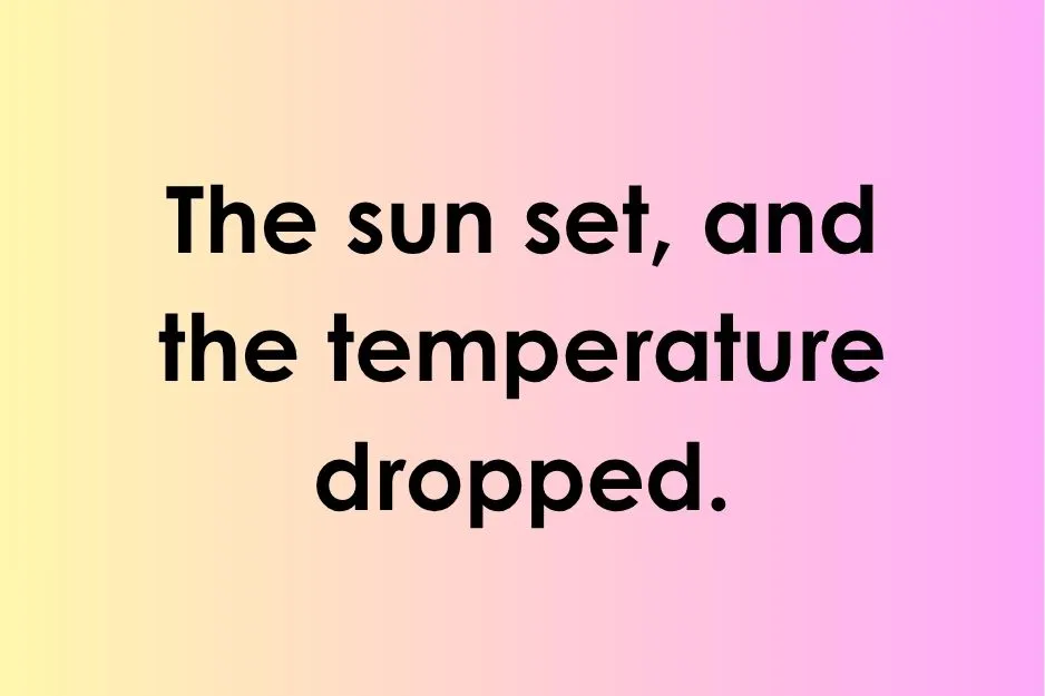 Compound sentence text displayed on a gradient background for a complex sentence identification quiz.