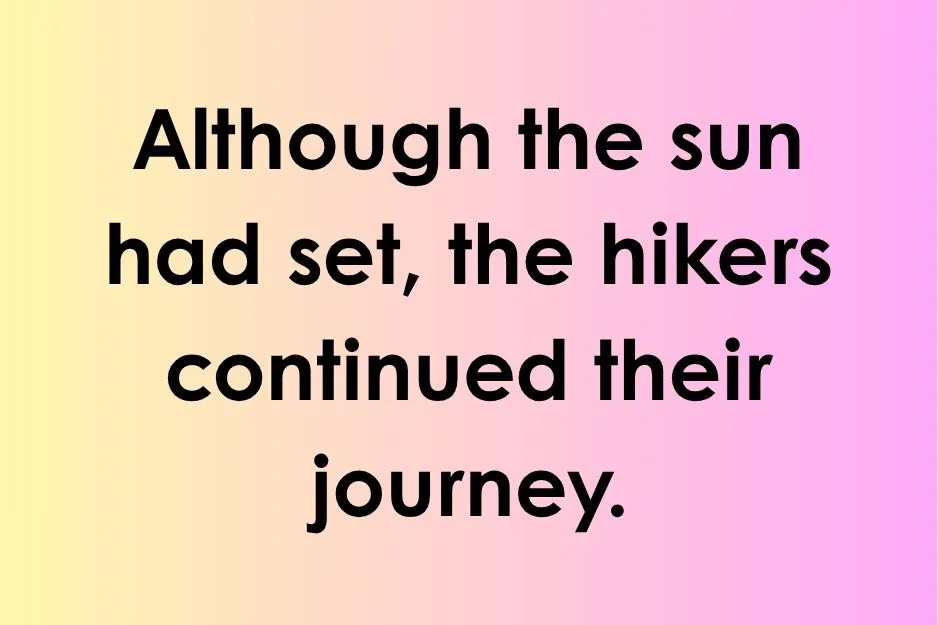 Text displaying an example of a complex sentence on a colorful gradient background.