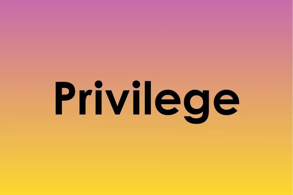 Spelling quiz graphic displaying the correctly spelled word Privilege on a pink to yellow gradient background.