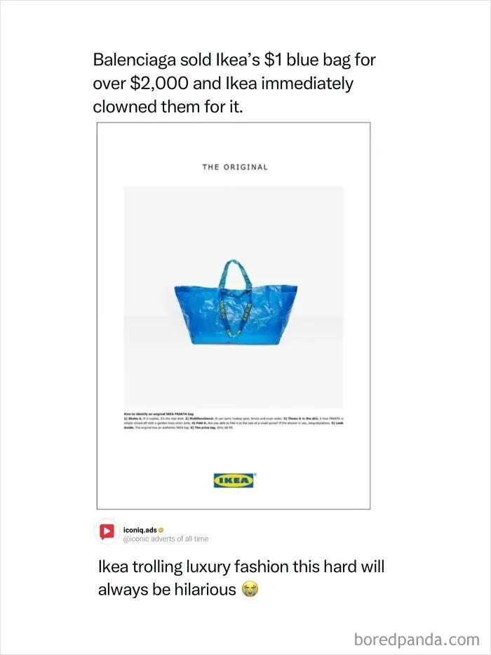 Ikea ad response to Balenciaga, showcasing iconic ads that feel like entertainment.