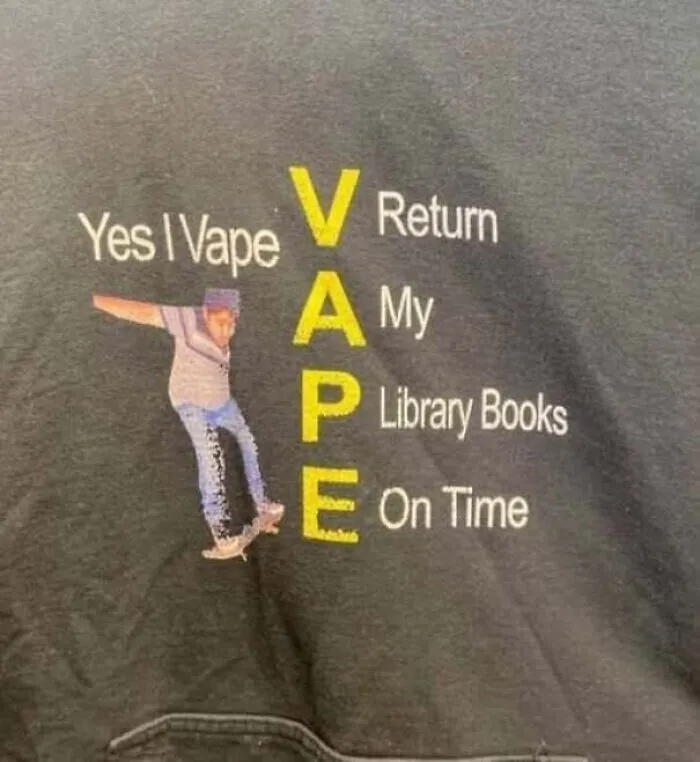 A funny hoodie design with text loudly proclaimed on the back about vaping.