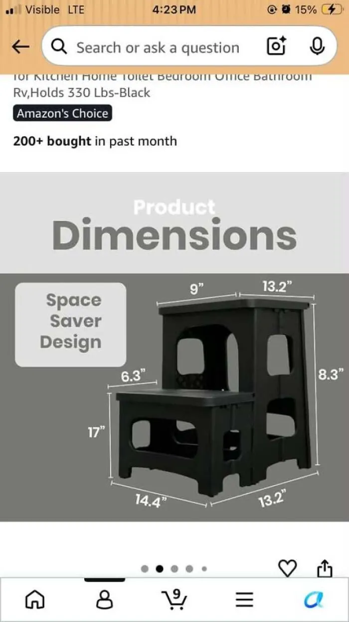 Diagram showing step stool dimensions with impossible measurements, proving how some people are confidently wrong.