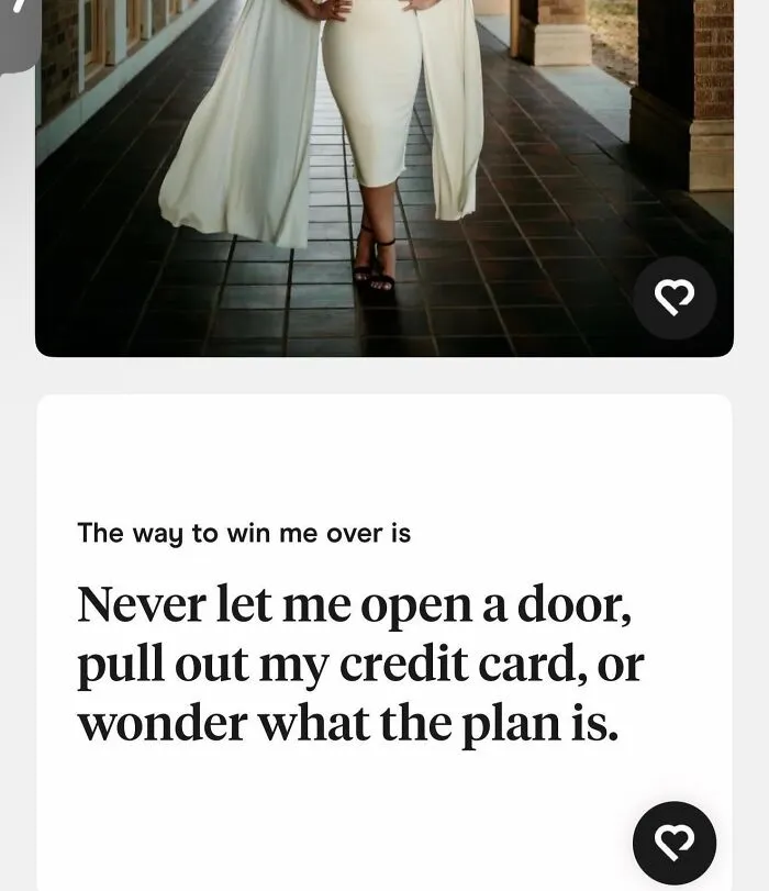 Online dating profile prompt about high expectations for a partner featured in Tinder stories.
