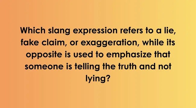 Question asking which slang words in America refer to a lie or exaggeration, on an orange gradient background
