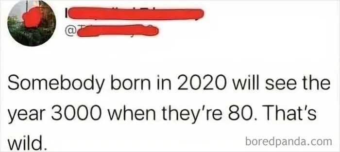 A social media post showing a user being confidently wrong with incorrect math about the year 3000.