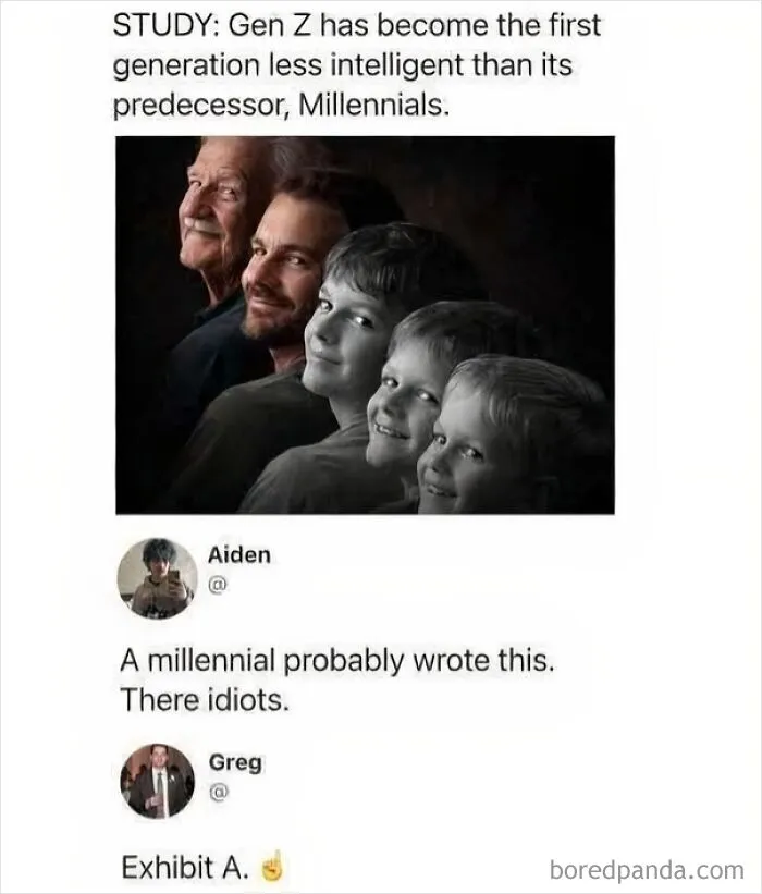 A comment using wrong grammar to insult millennials, showing someone being confidently wrong on social media.