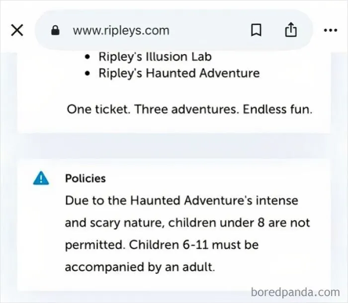 Confidently wrong policy website text stating children under 8 are banned while 6-11 are allowed.