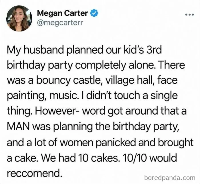 A fun post on social media about a dad planning a kids birthday party resulting in 10 cakes.