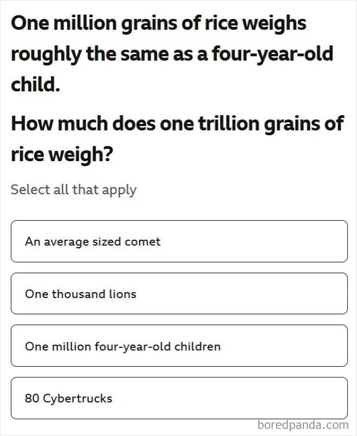 Multiple choice question comparing weights using unusual units instead of standard measurements.