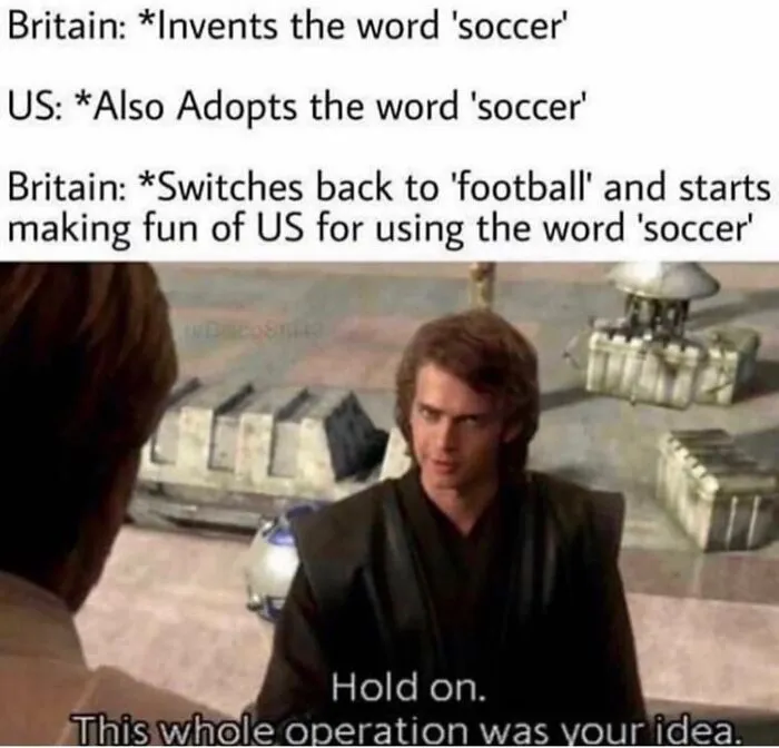 History meme about Britain inventing the word soccer and switching back to football