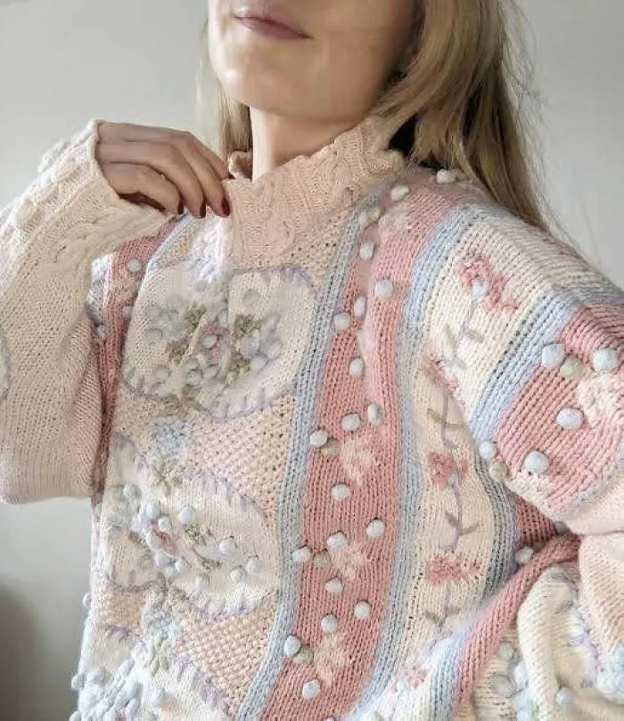 Pastel floral patterned vintage knitted sweater thrift store find