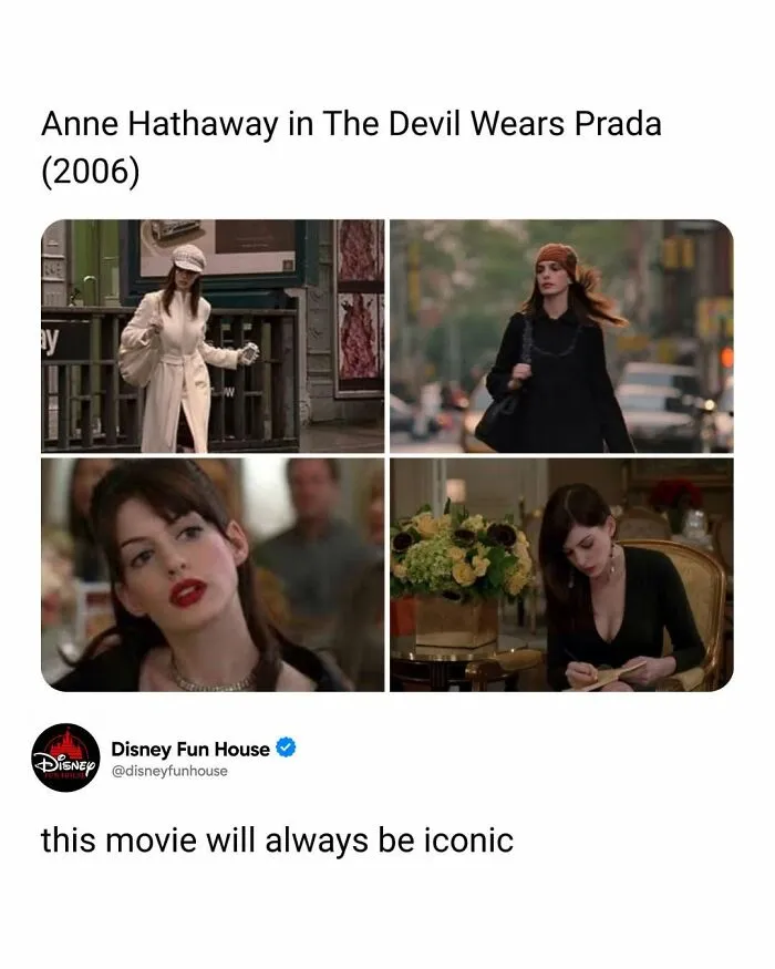 Anne Hathaway scenes from iconic movie The Devil Wears Prada 2006 fashion and style