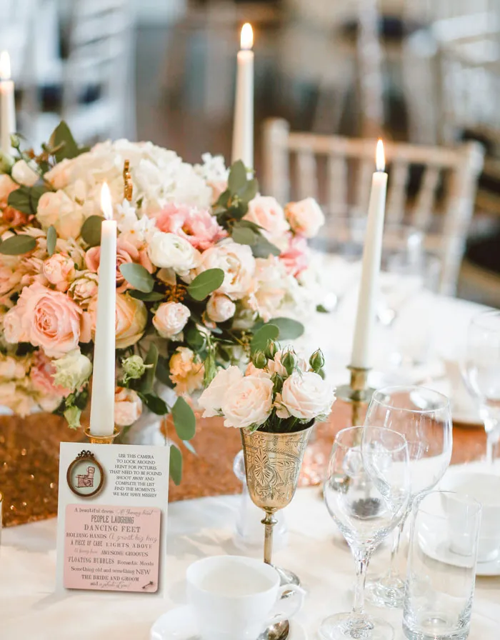 Floral wedding table setup featured in bridezilla stories about demanding wedding receptions.