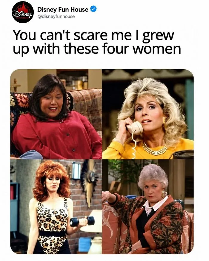 Four women from classic TV shows representing iconic female characters from pop culture