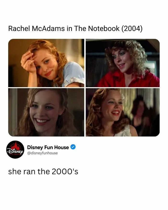 Rachel McAdams smiling in various scenes from The Notebook movie