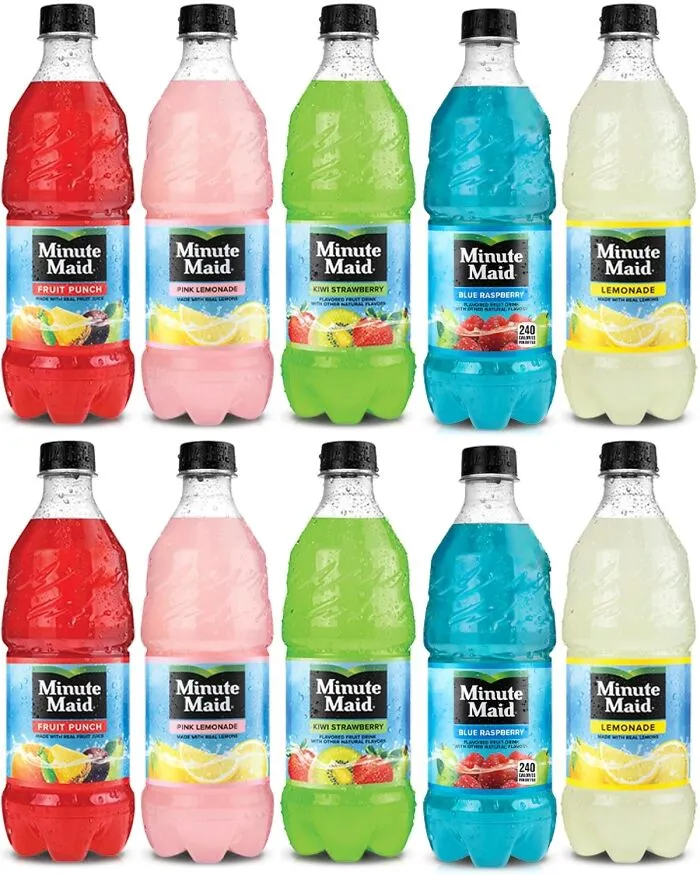 Rows of colorful Minute Maid fruit drink bottles representing boycott companies