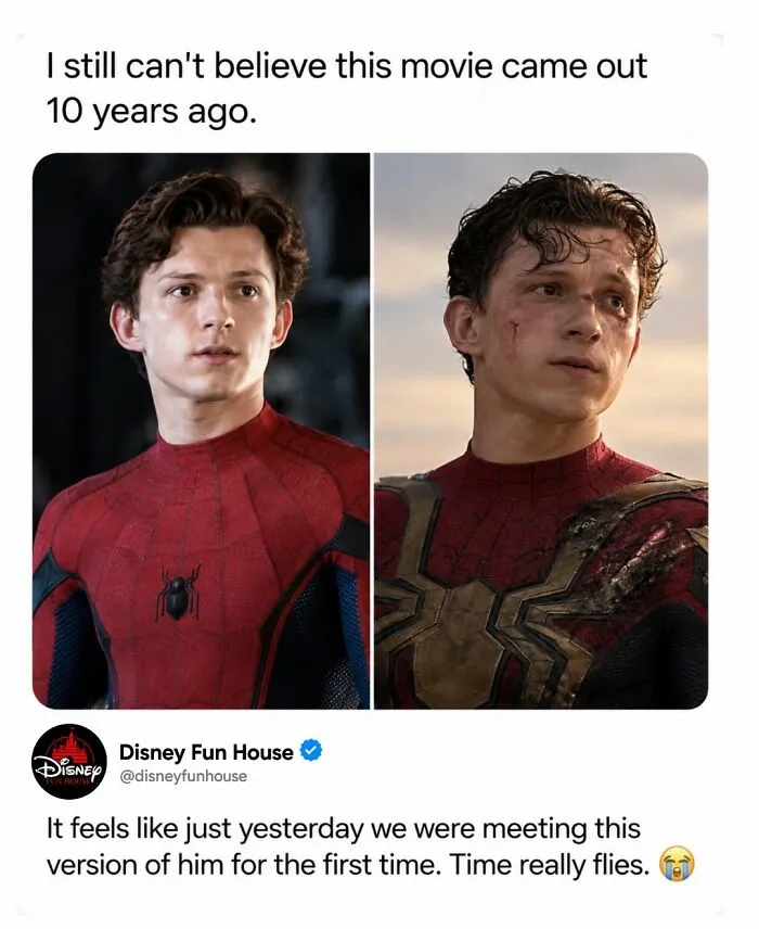 Before and after images of Spider-Man from movie released 10 years ago