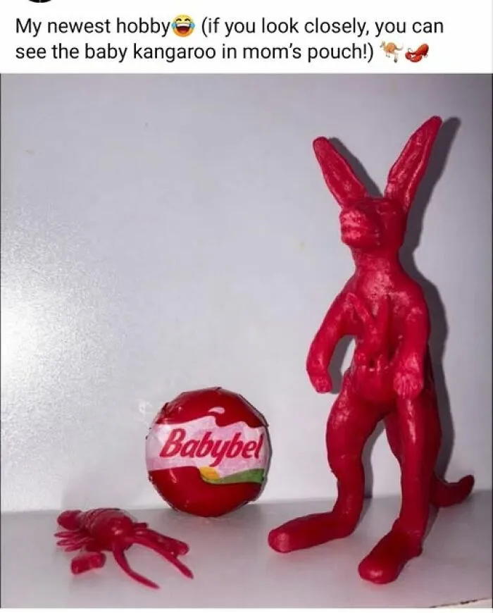 A small kangaroo figure sculpted from red wax, showcasing weird craft ideas.