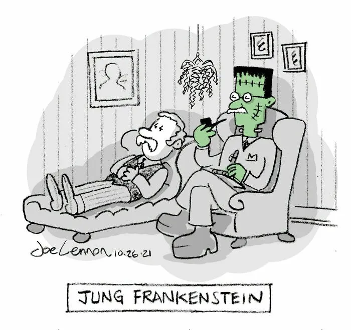 Halloween comic of Frankenstein as a therapist treating a patient