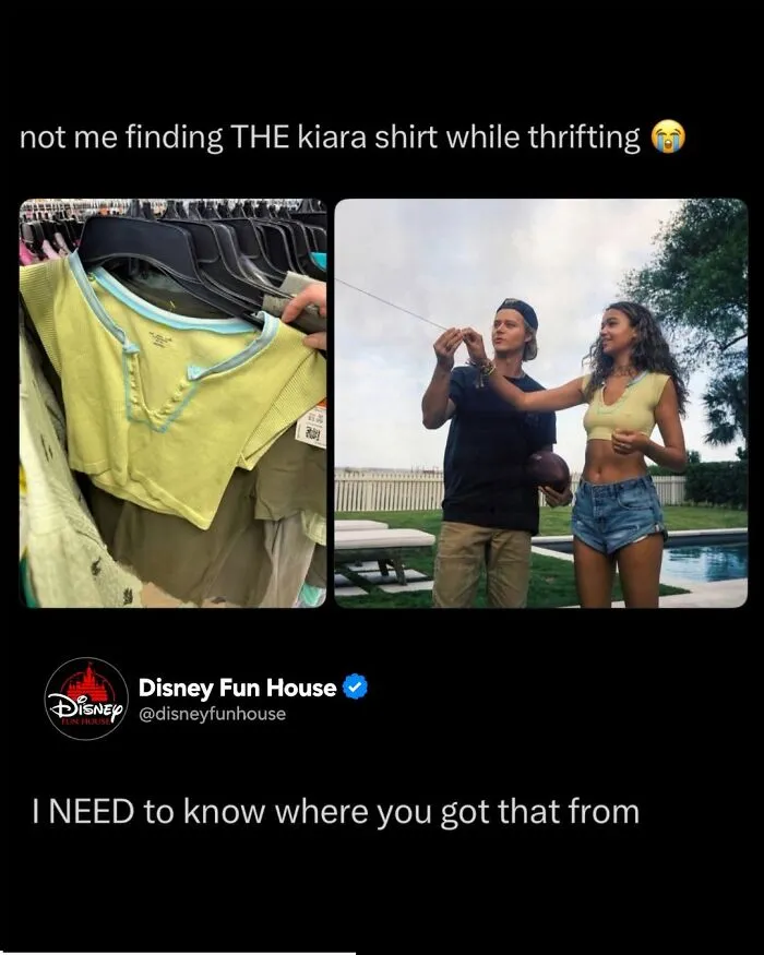 Kiara shirt found while thrifting with a scene from a popular TV show