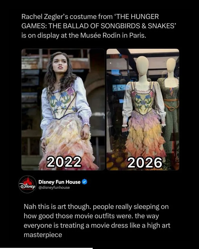 Rachel Zegler's Hunger Games costume displayed at Musée Rodin Paris