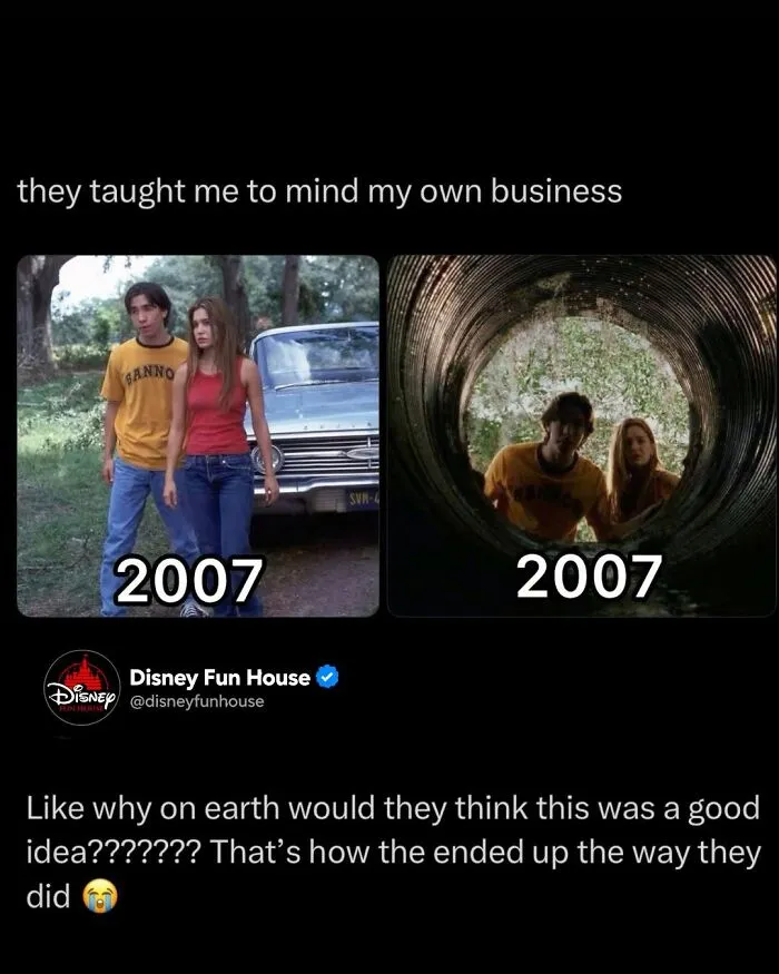 Scene from 2007 movie showing characters learning to mind their own business
