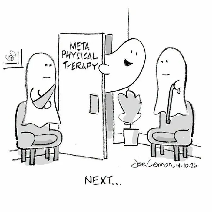 Halloween comic with ghosts in metaphysical therapy waiting room