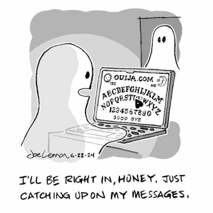 Ghosts using an online ouija board in a funny Halloween comic