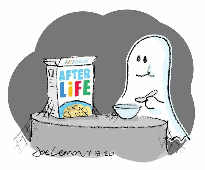 Ghost eating afterlife cereal in a humorous Halloween comic