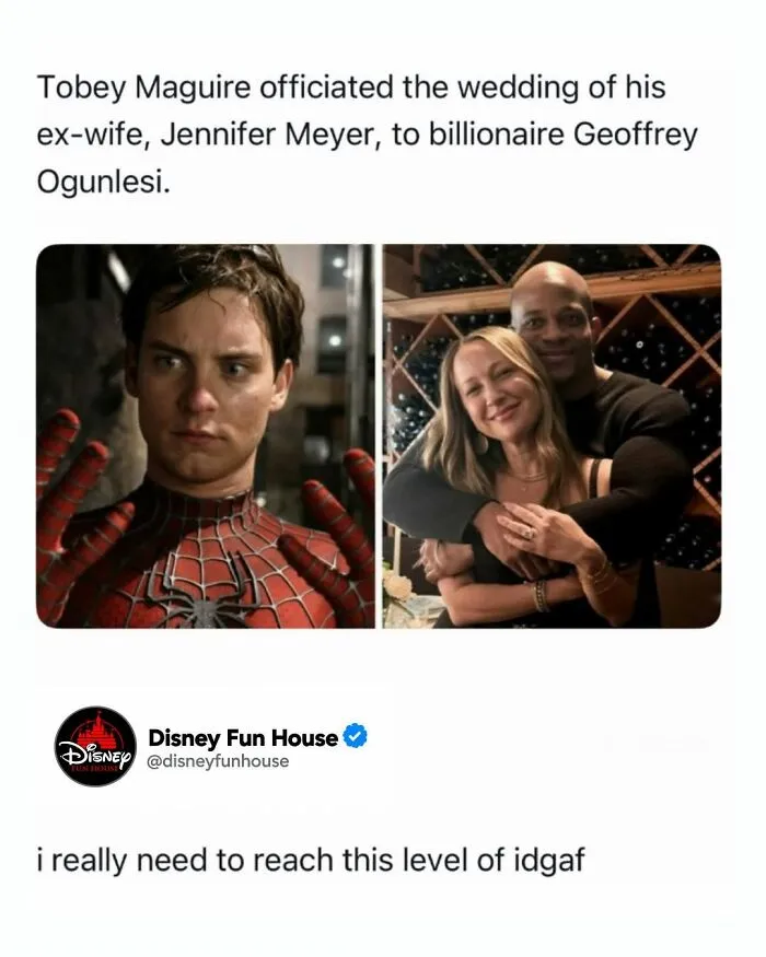 Tobey Maguire officiates ex-wife Jennifer Meyer's wedding to billionaire Geoffrey Ogunlesi