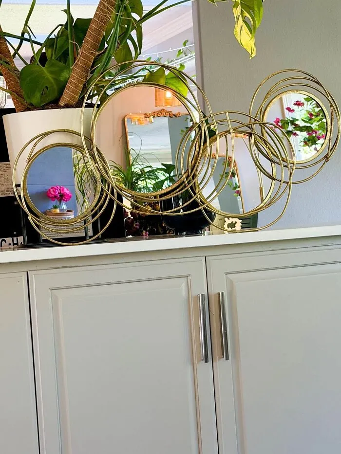 Gold-framed overlapping circular mirror, one of many wonderful thrift finds