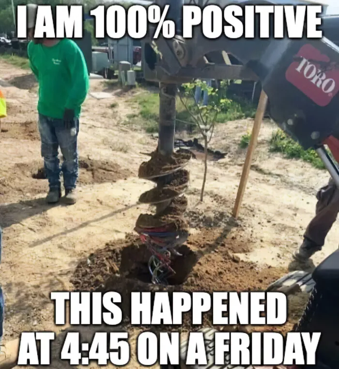 Auger drill tangling underground utility wires as part of construction fails memes