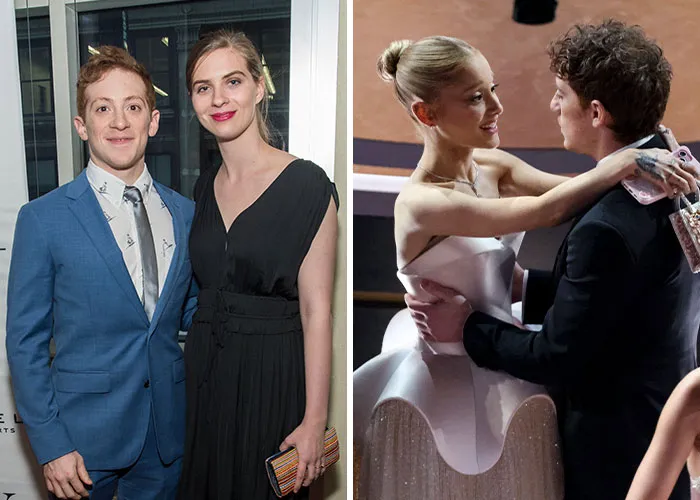 Celebrity couples smiling together at indoor social gatherings