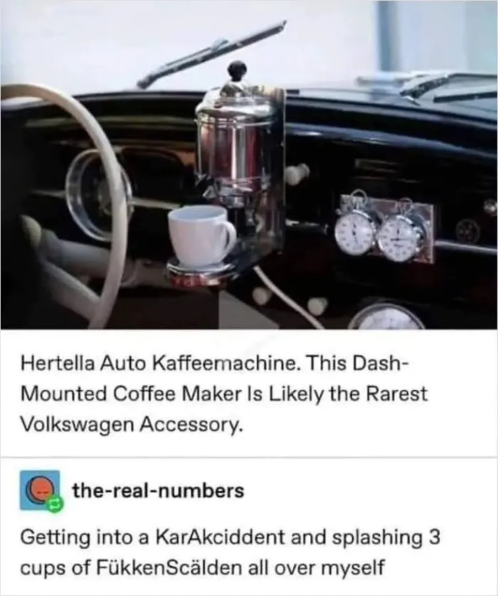 Hertella Auto Kaffemaschine vintage dash-mounted coffee maker rare Volkswagen accessory meme