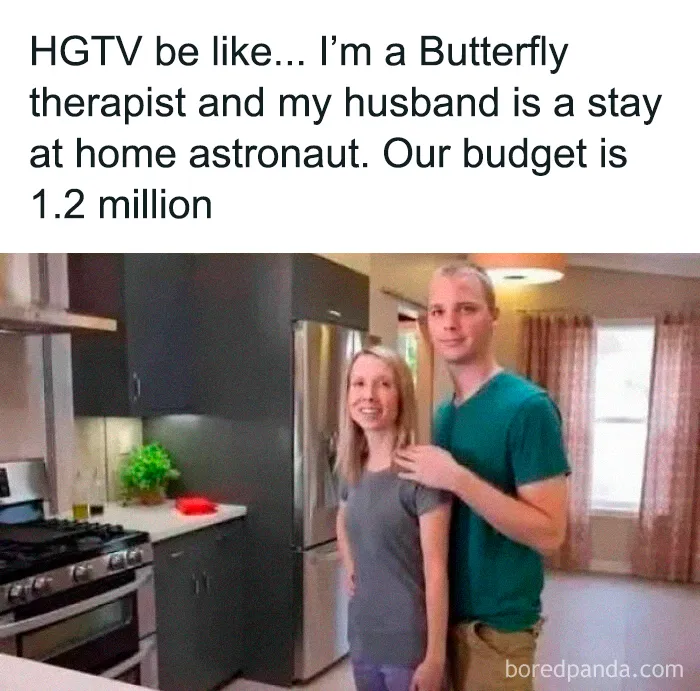 HGTV parody with couple in kitchen for random memes to make you laugh