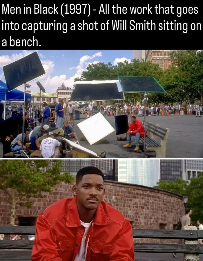 Behind the scenes movie set with Will Smith, showing fascinating photos and facts about history.