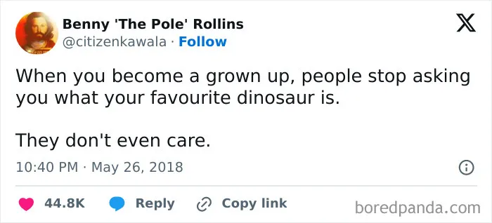 Tweet about adulthood stopping interest in favorite dinosaurs