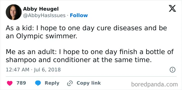 Adult meme about finishing shampoo and conditioner bottles