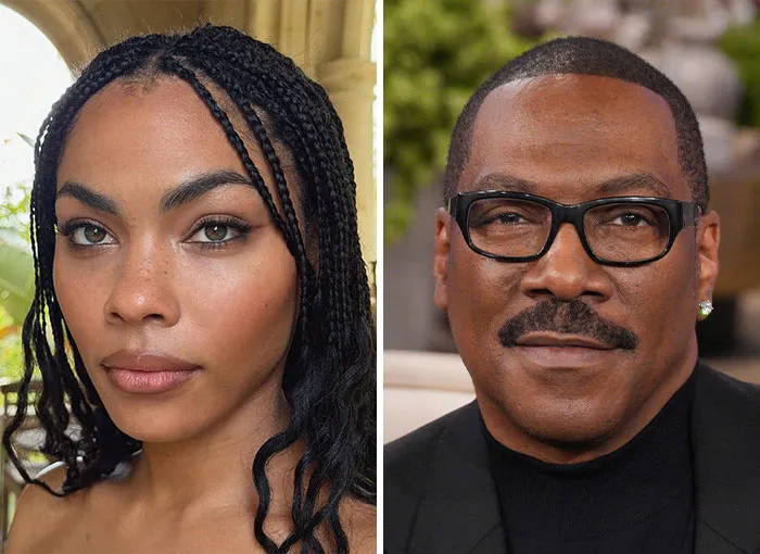 Side-by-side split photo of Bria Murphy and Eddie Murphy, featuring nepo babies in Hollywood.