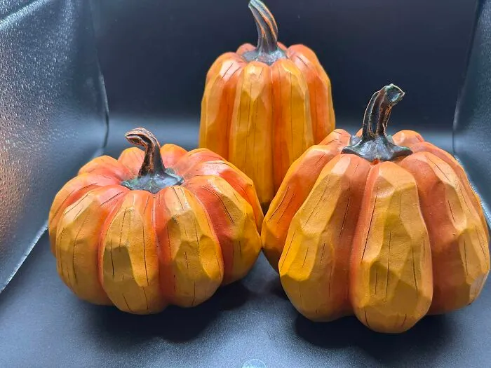Set of carved wooden pumpkins thrift store fall decor find