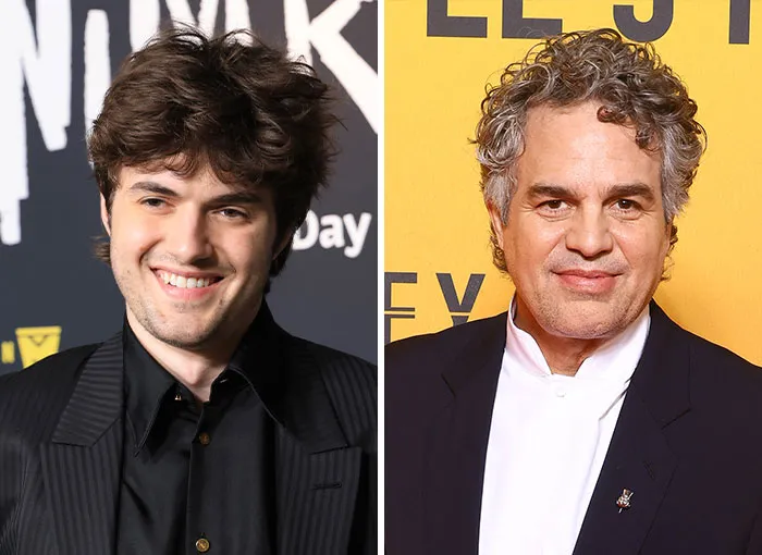 Side-by-side photo of Keen Ruffalo next to father Mark Ruffalo, highlighting nepo babies in Hollywood.
