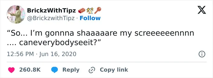 Relatable work tweets joking about screen sharing during online meetings.