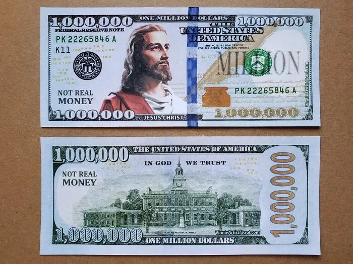 Novelty fake one million dollar bills received while trick-or-treating