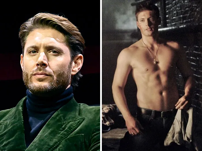 Jensen Ackles portrait and shirtless photo featured as a top Hollywood Hunk contender.