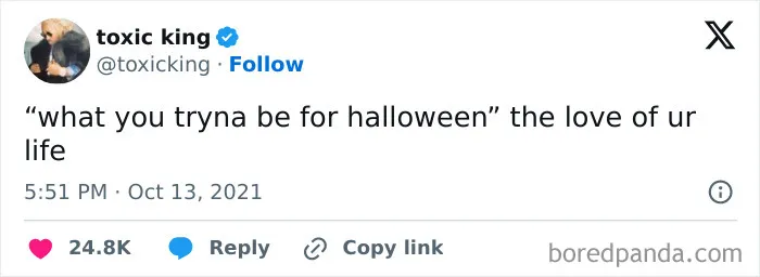 A tweet about wanting to be the love of someone's life for Halloween, adding to relatable Halloween tweets.