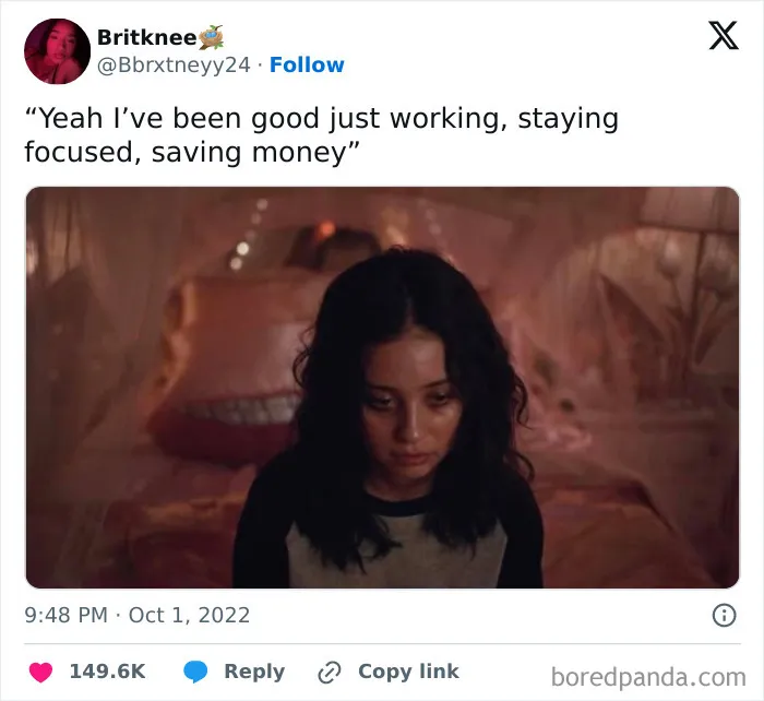 Sad woman illustrates challenges of adulting and saving money meme