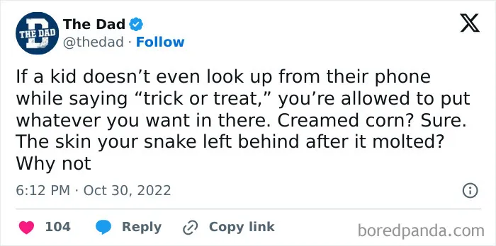 A funny post about trick or treating during spooky season